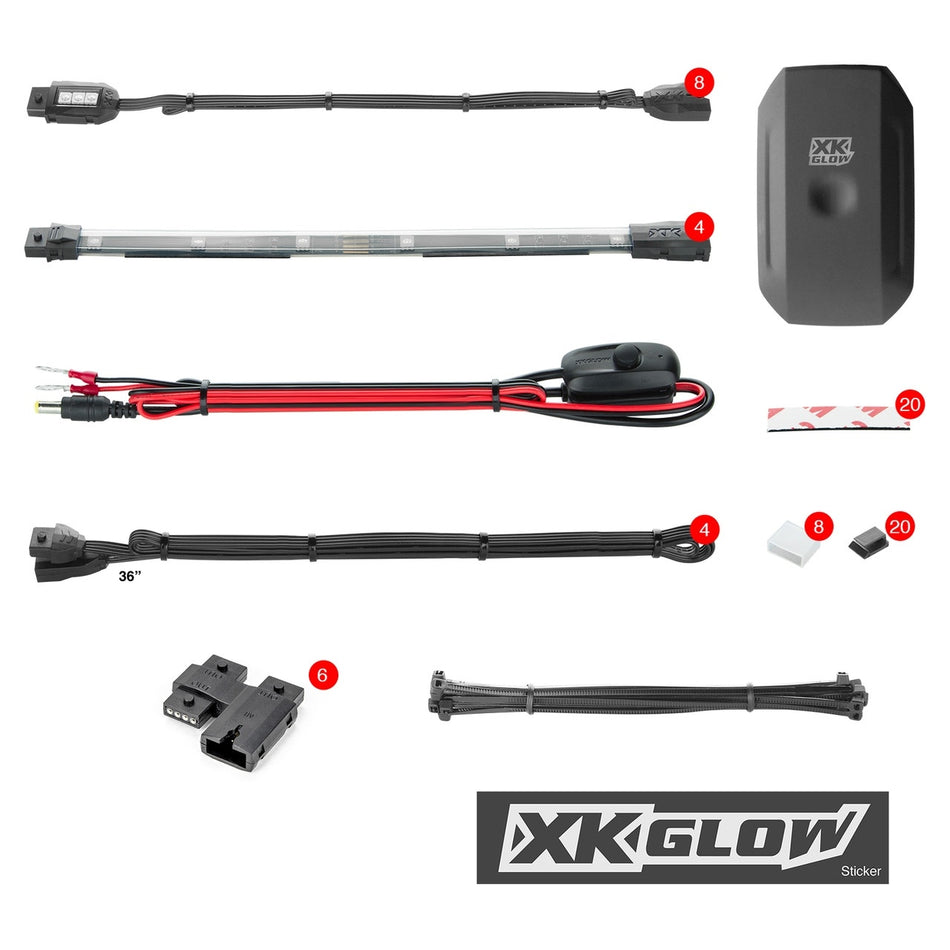 XK Glow 8pc Pods 4pc 10" Strips Motorcycle LED Accent Light Kit App Control