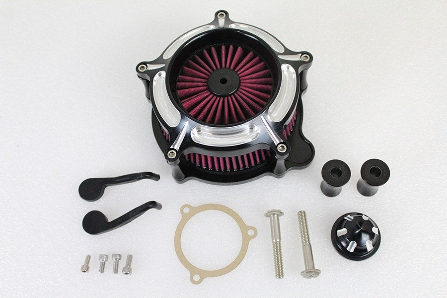 V-Twin 34-1673 Black Aluminum Exposed Air Filter Cleaner Kit 08-17 Harley FL FXD