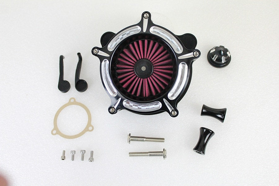 V-Twin 34-1673 Black Aluminum Exposed Air Filter Cleaner Kit 08-17 Harley FL FXD