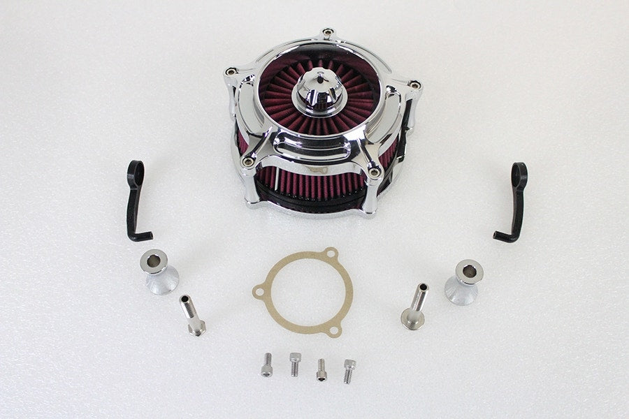 V-Twin 34-1712 Chrome Exposed Air Filter Cleaner Kit 93-17 Harley Softail Dyna