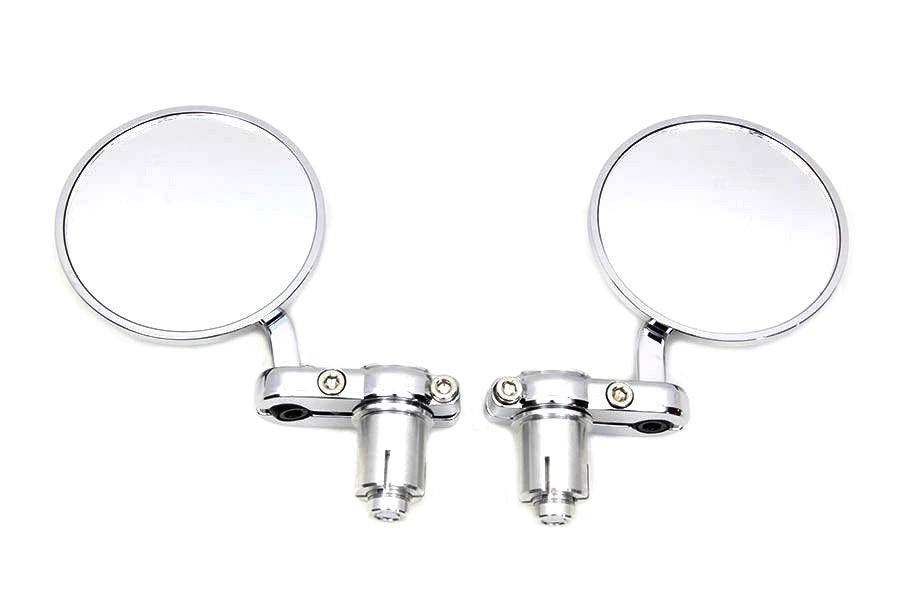 Cafe Style Mirror Set Pair Chrome for 1" Bars Harley-Davidson & Custom Moto