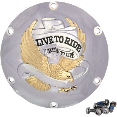 Drag Specialties Gold Live To Ride Derby Cover 6-Hole Harley Sportster 04-Up