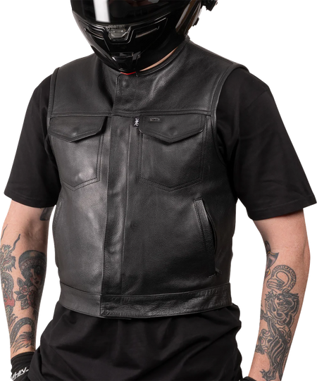 Thrashin Supply Co. Encinal Leather Shorty Riding Vest - Black