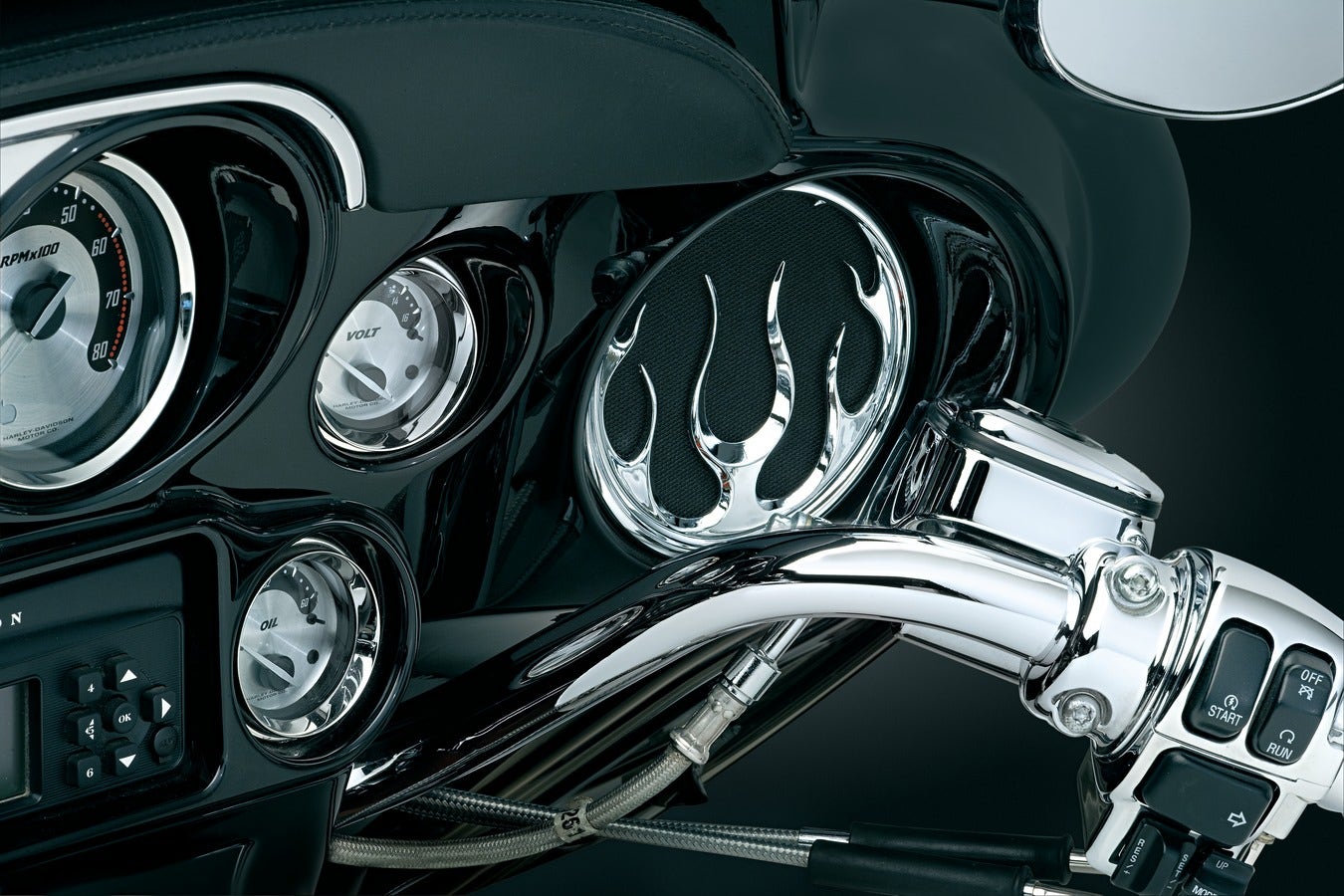 Kuryakyn Chrome Front Fairing Flame Speaker Grills for Harley FLH/T 96-13 | 3788
