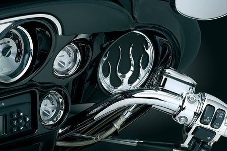Kuryakyn Chrome Front Fairing Flame Speaker Grills for Harley FLH/T 96-13 | 3788