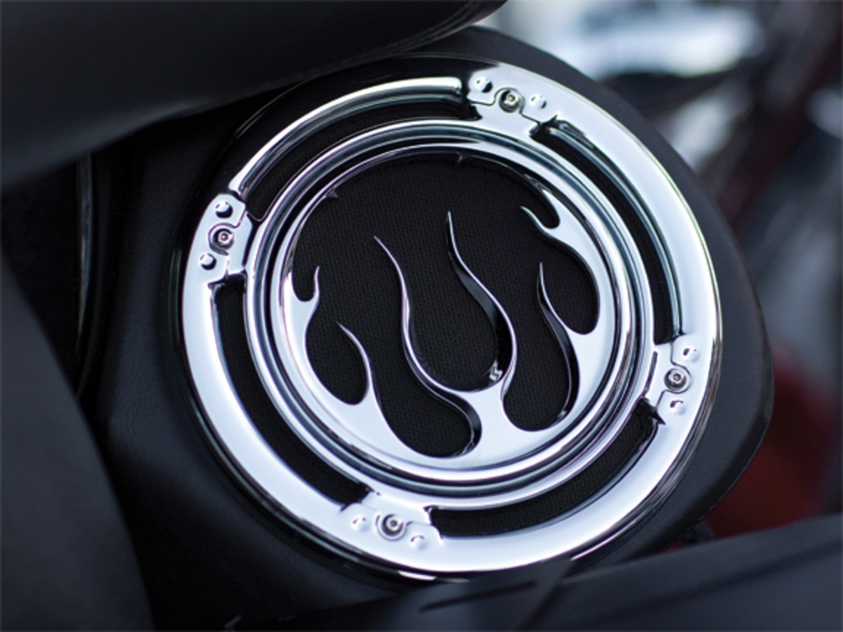 Kuryakyn Chrome Front Fairing Flame Speaker Grills for Harley FLH/T 96-13 | 3788