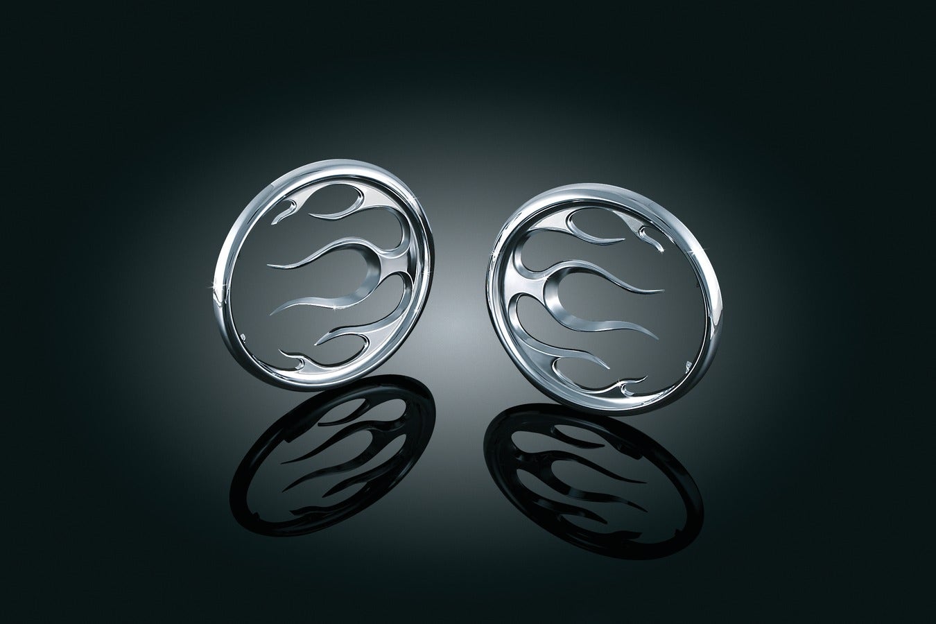 Kuryakyn Chrome Front Fairing Flame Speaker Grills for Harley FLH/T 96-13 | 3788