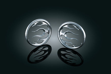 Kuryakyn Chrome Front Fairing Flame Speaker Grills for Harley FLH/T 96-13 | 3788