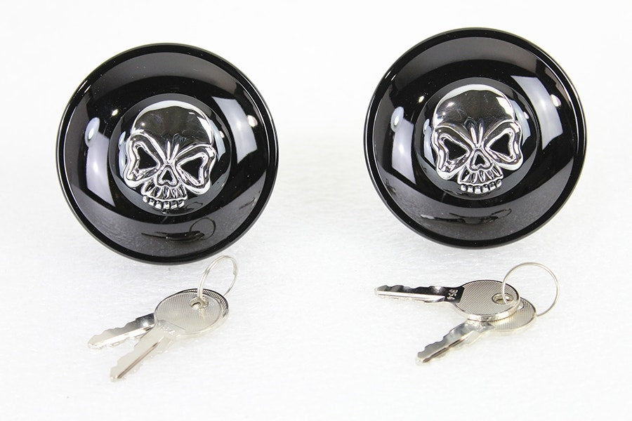 V-Twin 38-0652 Black Skull Gas Cap Set Vented & Non Vented 1996-Up Harley FX