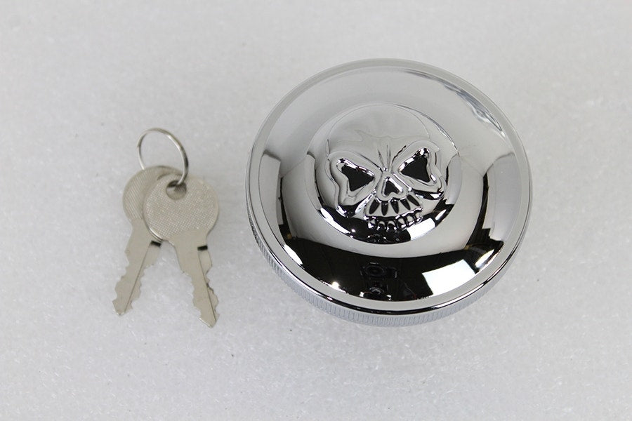 V-Twin 38-0665 Chrome Keyed Gas Cap Vented Skull w/ Key Lock Harley FX XL 96-Up