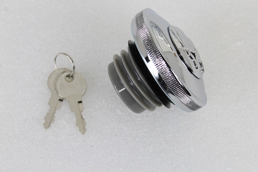 V-Twin 38-0665 Chrome Keyed Gas Cap Vented Skull w/ Key Lock Harley FX XL 96-Up