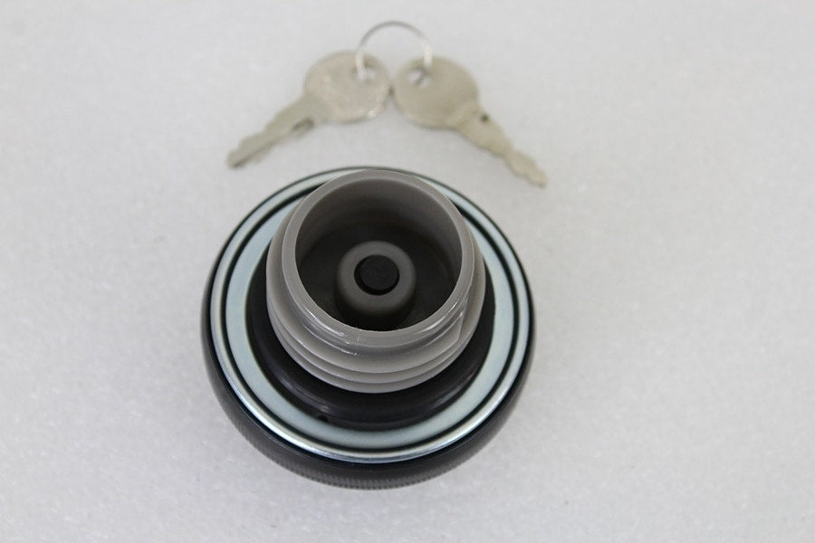 V-Twin 38-0667 Black Keyed Gas Cap Vented Skull w/ Key Lock Harley FX XL 96-Up
