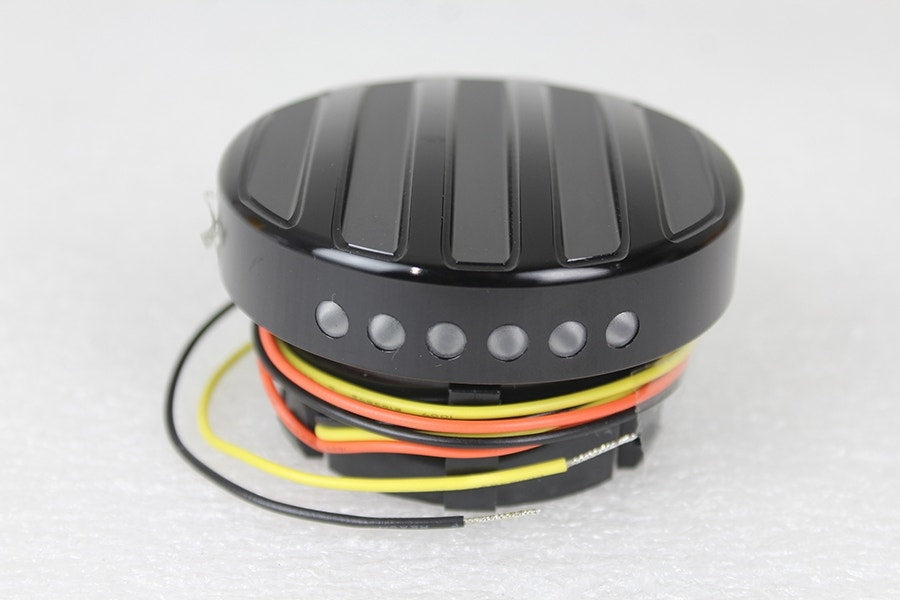 V-Twin 38-0989 Black LED Ribbed Style Fuel Gauge & Screw Cap Set Harley 96-17