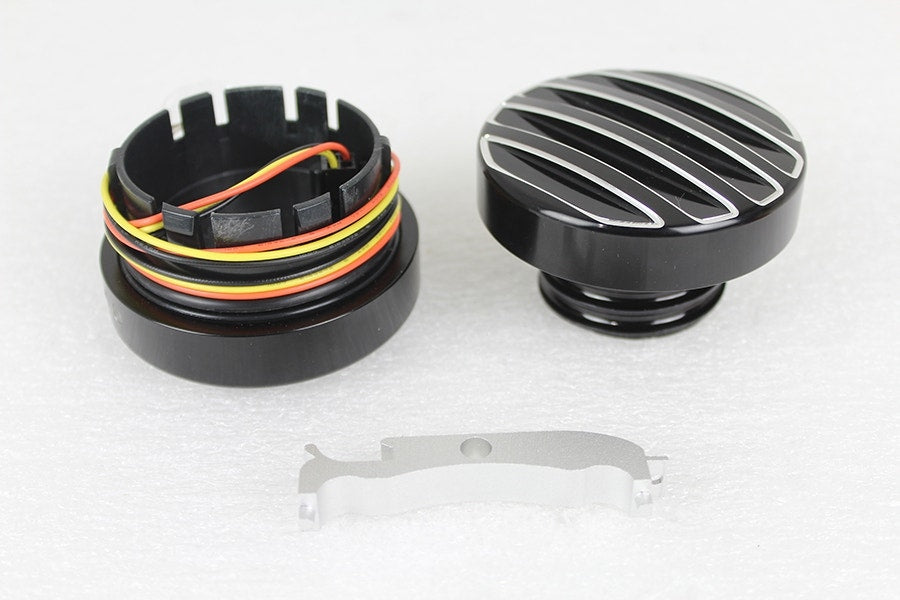 V-Twin 38-0990 Black LED Cut Ribbed Style Fuel Gauge Screw Cap Set Harley 96-17
