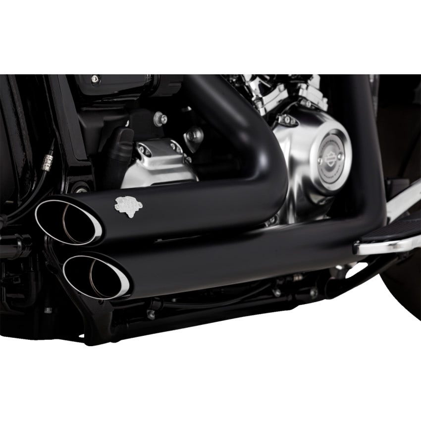 V&H Black Shortshot Staggered PCX Exhaust System Harley 18-22 FXBR/FLFB