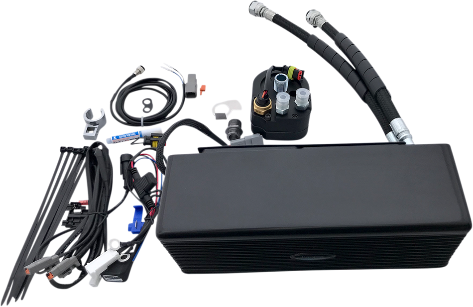 UltraCool DY-1GSS S&S T-Series Below Regulator Mount Oil Cooler Kit with Fan for 1993-2017 Harley-Davidson Dyna - Gloss Black