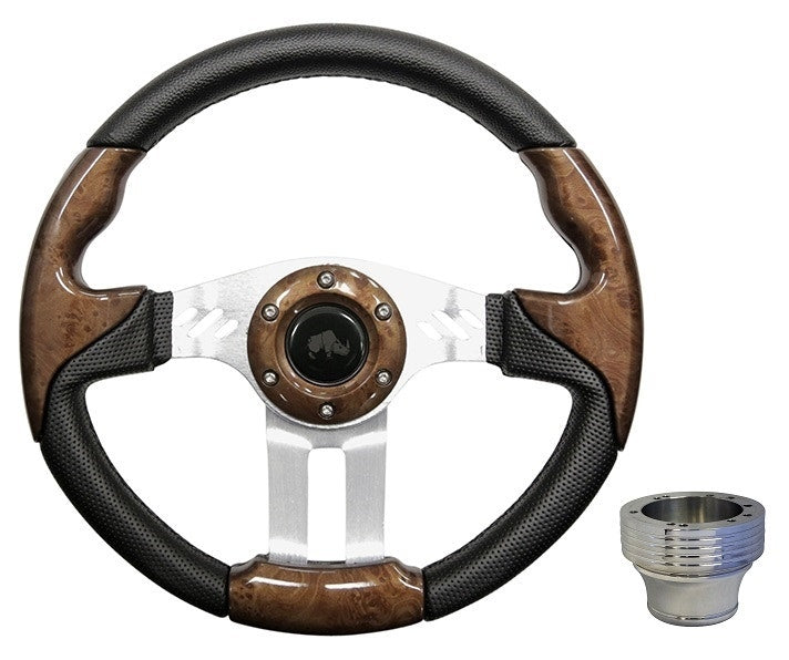 RHOX ACC-SW129 Woodgrain / Brushed Aluminum 13" Aviator 5 Steering Wheel EZGO