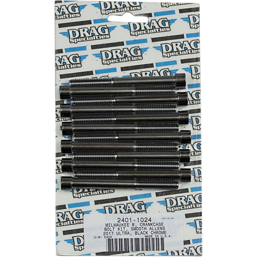 Drag Specialties Black Crank Case Bolt Kit Smooth Allen Head 17-25 Harley M8