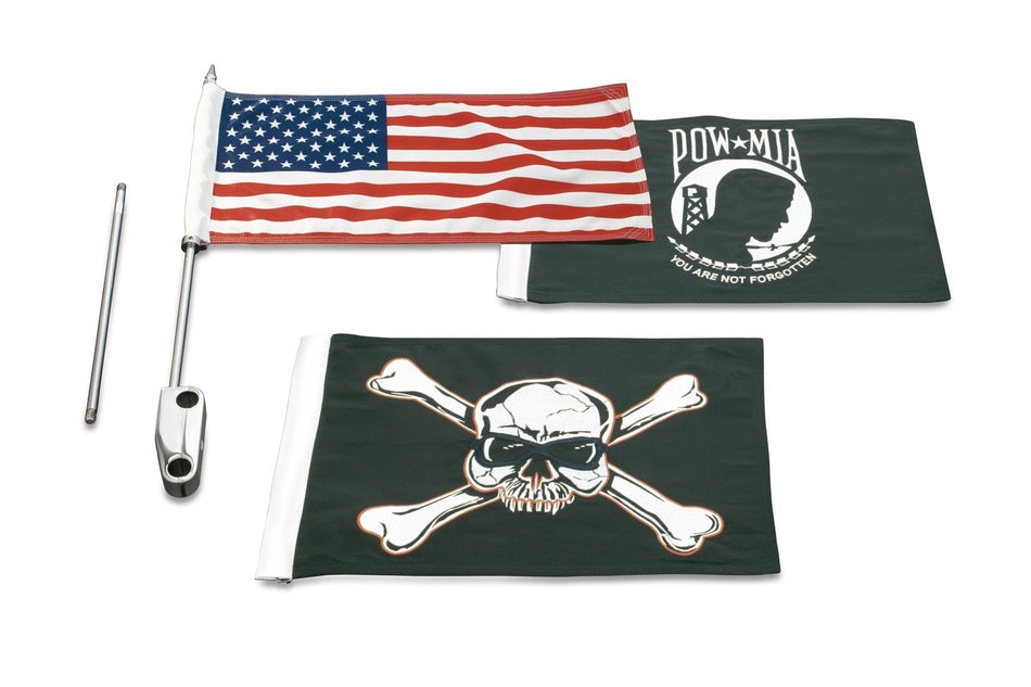 Kuryakyn 4208 Chrome 12" 18" Staff American POW MIA Side Mount Flag Pole Harley FLHT