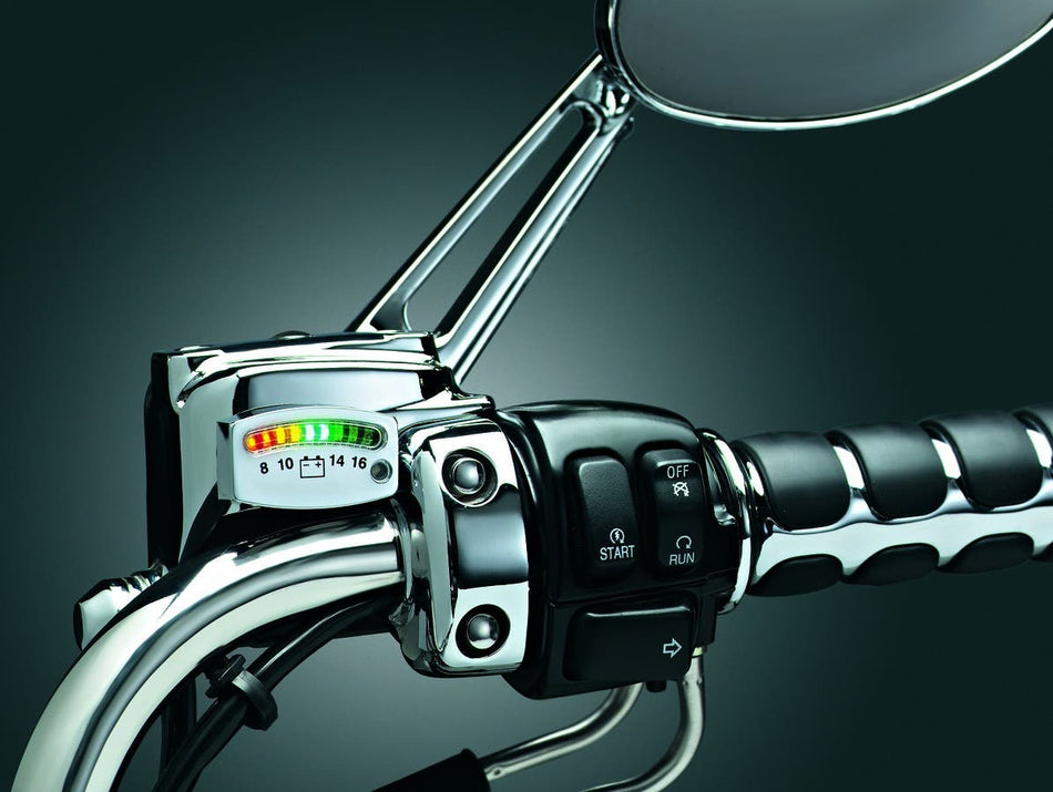 Kuryakyn Chrome LED 12v Battery Gauge for Harley or Metric Models
