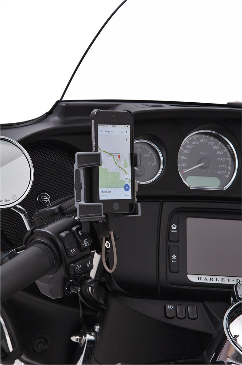 Ciro Black Left or Right Perch Mount Premium Smartphone/GPS Holder with Charger