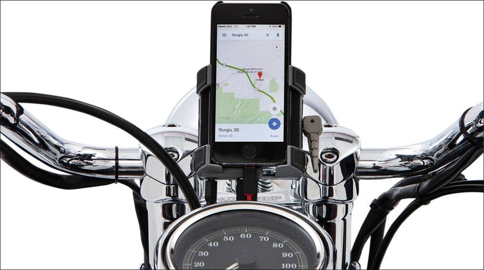Ciro Black 1-1/4" Bar Mount Premium Smartphone/GPS Holder with Charger