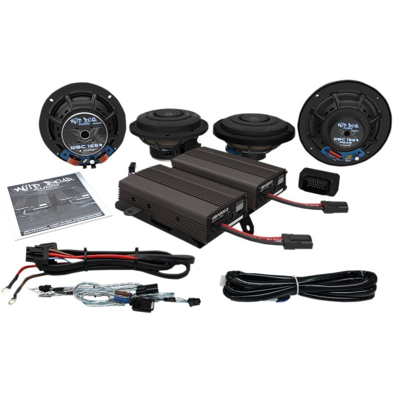 Hogtunes Wild Boar 600 Watt Front / Rear Speaker Kit 14-19 Harley Ultra CVO