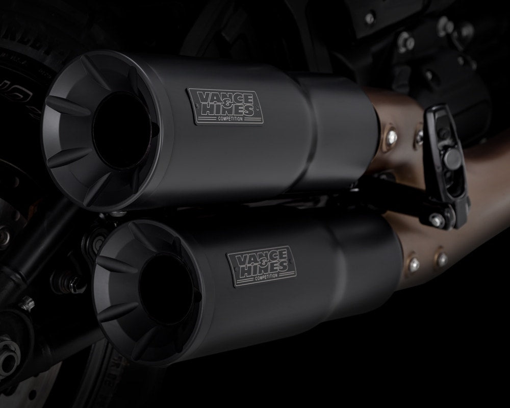 Vance & Hines 46547 Black Hi-Output Slip On Mufflers 18-19 Softail FXFB FLDE HLHC FLDE FLHCS FLHC breakout fat boy lowrider slim street bob 1801-1250 18011250 VH0296