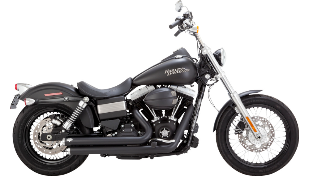Vance and Hines Black Big Shots Staggered Exhaust for Harley Dyna 12-17 | 47935