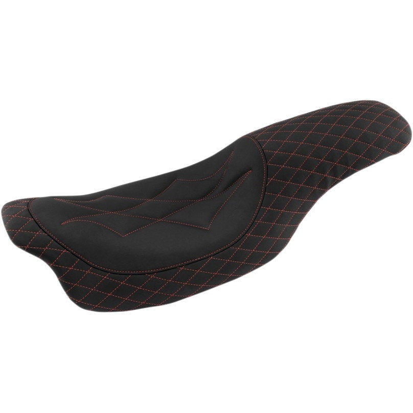 Mustang 74111AB Blk/Red Diamond Stitch Revere Journey 2-Up Seat H-D FLH/T 08-Up