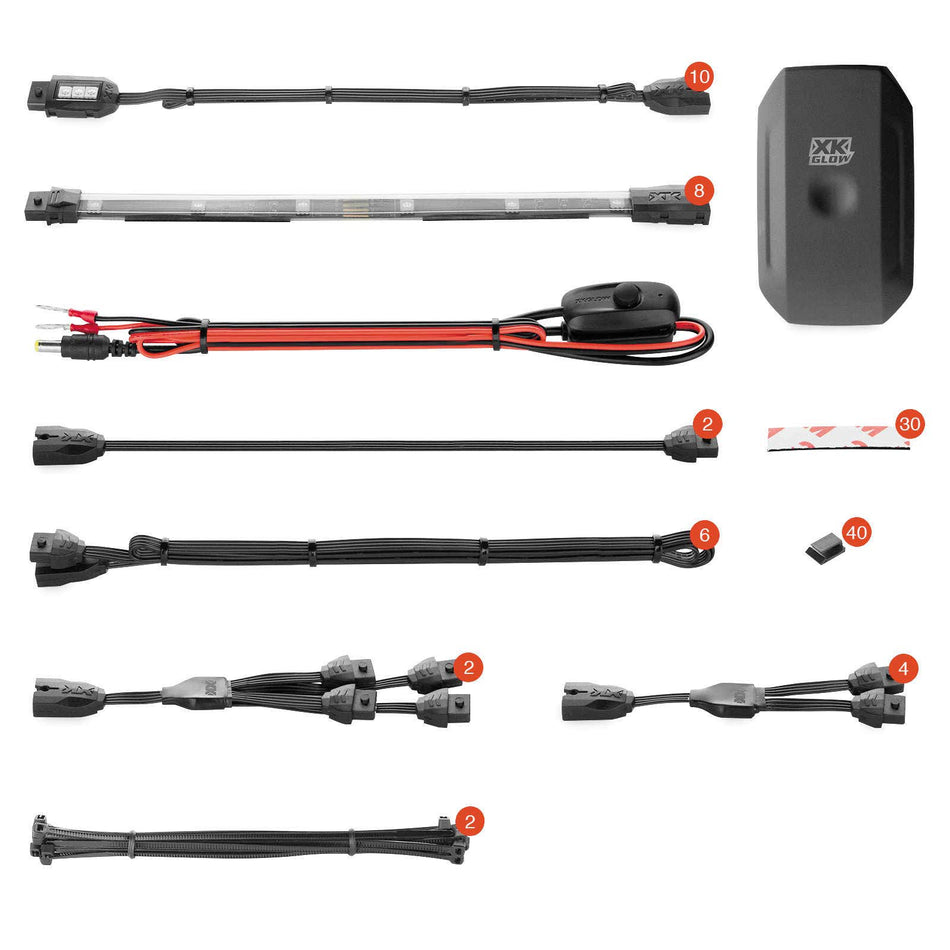 XK Glow 10pc Pods 8pc 10" Strips Motorcycle LED Accent Light Kit App Control
