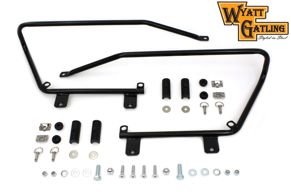 Black Wyatt Gatling Saddlebag Brackets and Stud Kit Harley Softail 84-17