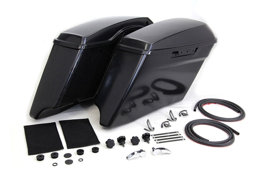 V-Twin 49-3507 Black 3" Stretched Saddlebag Complete Kit Harley FLT 14-20
