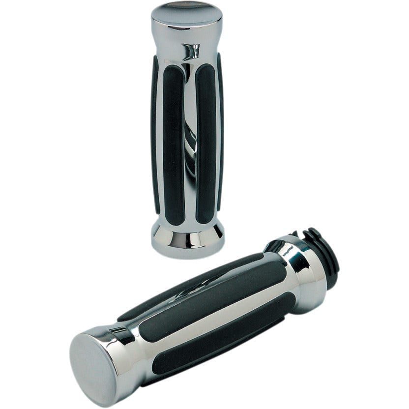 Pro-One Chrome w/ Straight Rubber Hand Grips for Harley Cable Throttle 84-17