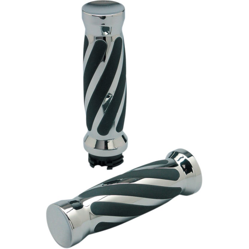 Pro-One Chrome w/ Twisted Rubber Hand Grips for Harley Cable Throttle 84-17