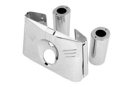 Bikers Chrome Ribbed 5 Piece Fork Tin Headlight Nacelle Set for Harley FL Softail