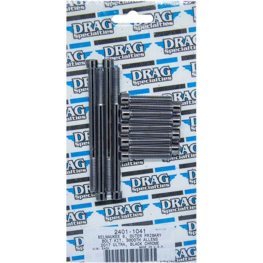 Drag Specialties Black Outer Primary Bolt Kit Smooth Allen Head 17-25 Harley M8