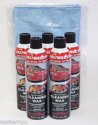 5 Cans FW1 FASTWAX Waterless Wash Carnauba Car Wax FREE SHIP + MICROFIBER TOWEL