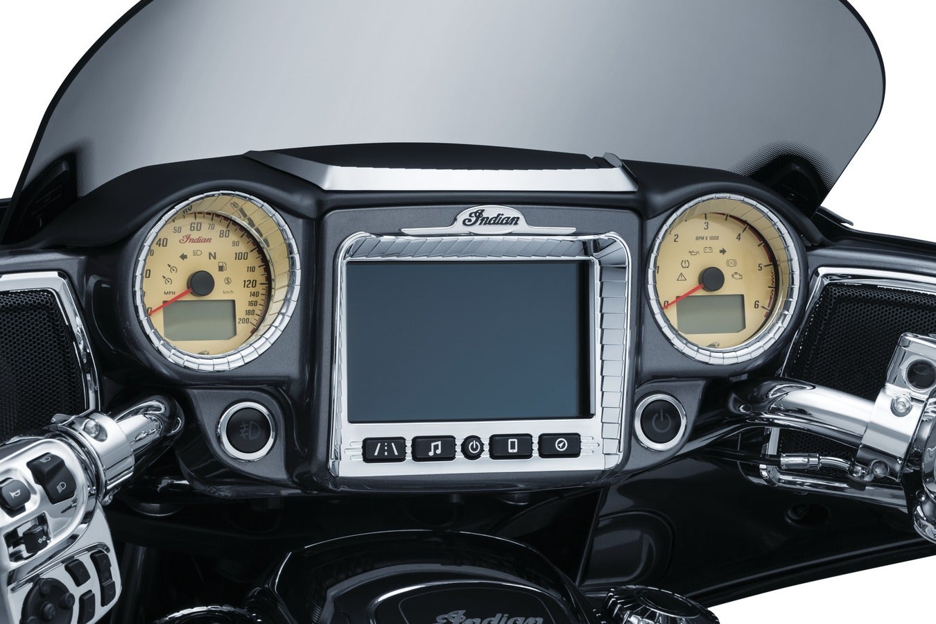 Kuryakyn Chrome Aztec Stereo Accent for '17-'18 Indian Chieftans & Roadmaster