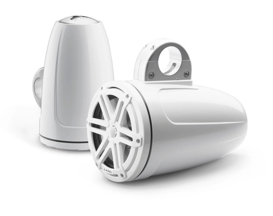 JL Audio 7.7-Inch Enclosed Tower Coaxial System Gloss White Enclosure White Sport Grille
