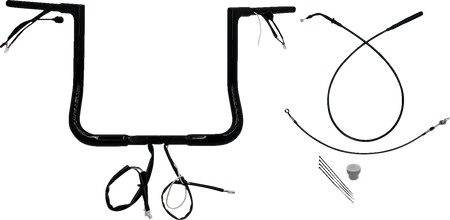FBI 1-1/4" Flat Top Pre-Wired Handlebars for 24-25 FLHX, 25 FLHXU, 23-25 FLHXSE - Black / 14"