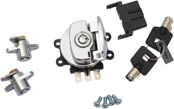 Drag Chrome Side Hinge Ignition Switch & Saddlebag Lock Kit 94-13 FLHR