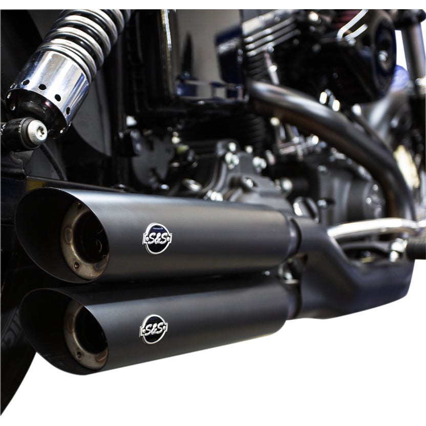 S&S Cycle 550-0724 Black Slash Cut Slip Ons Mufflers Harley Dyna FXDF FXDWG
