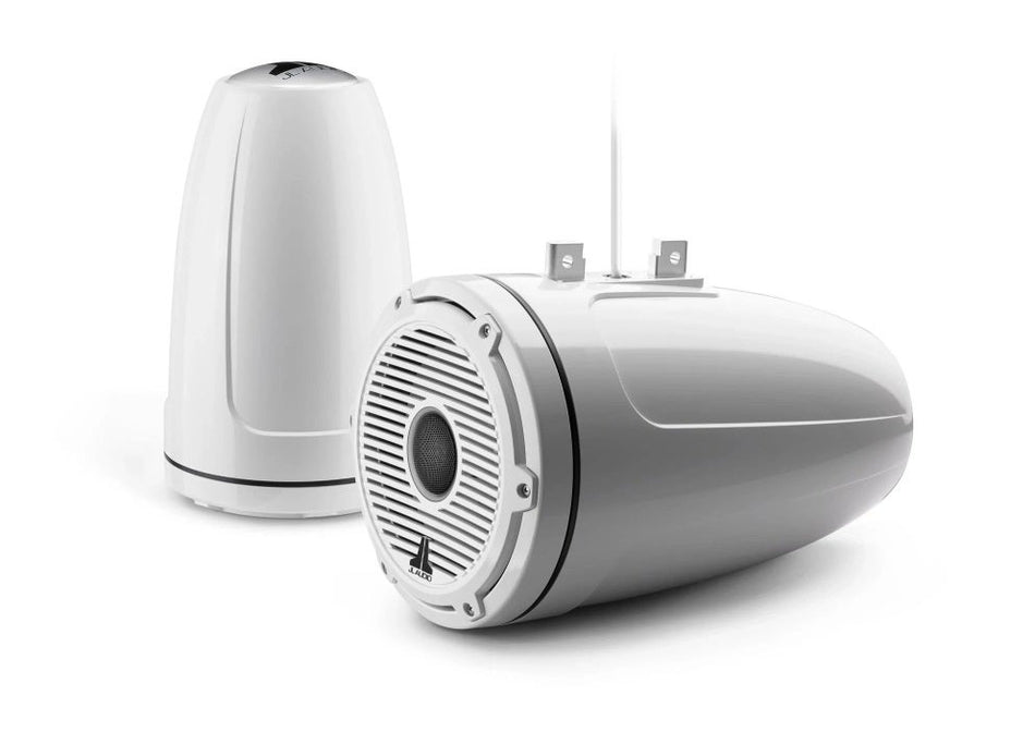 JL Audio 8.8-Inch Enclosed Tower Coaxial System Gloss White Classic Grille Black Mesh