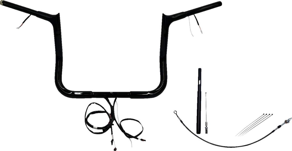 FBI Wired 1-1/4" Pointed Top Handlebar Kits for 21-23 FLHT/FLHX/FLHXST & Trike - Black / 12"