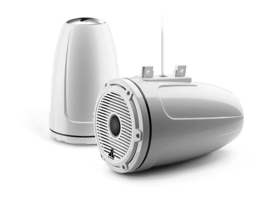 JL Audio 7.7-Inch Enclosed Tower Coaxial System Gloss White Classic Grille Black Mesh