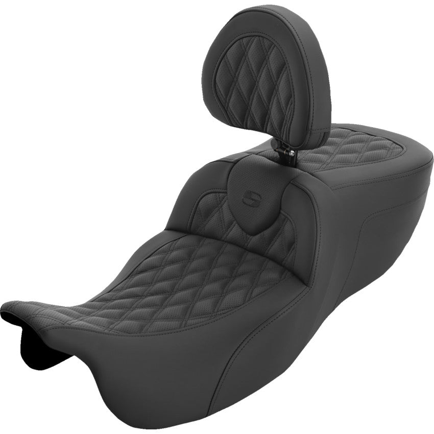 Saddlemen 815-07-184BR Roadsofa™ Extended Reach Seat - with Backrest - Lattice Stitch - FLRT/FLTRT '15-'25