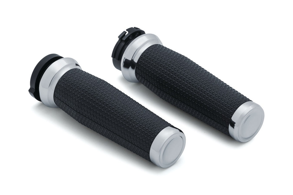 Kuryakyn 5940 Chrome Thresher Hand Grips Harley Dual Cable Throttle 84-19