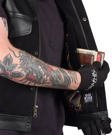 Thrashin Supply Co. Kanan Leather/Denim Riding Vest - Black