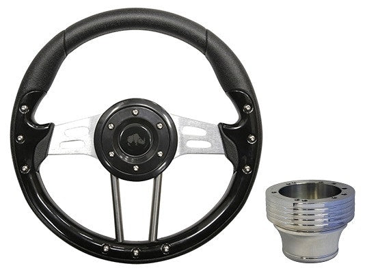 RHOX ACC-SW127 Black / Brushed Aluminum 13" Aviator 4 Steering Wheel Kit EZGO